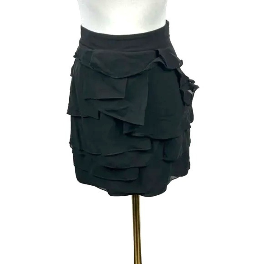 Club Monaco Silk Ruffle Skirt Tiered Mini Black Size 4 Lined